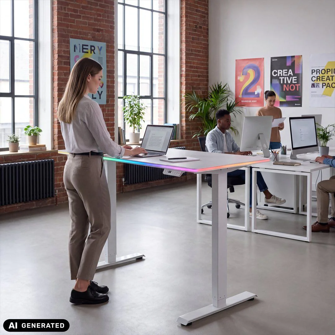 Schreibtisch Worktime LED 120 x 60 elektrisch höhenverstellbar weiß weiß von HJH - Produktbild 4 von 5