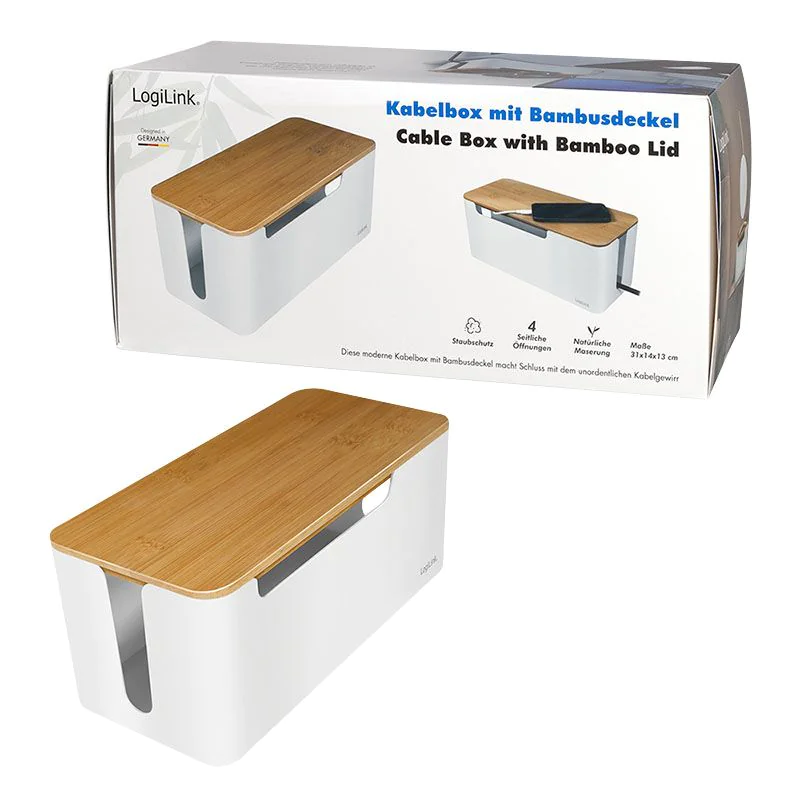 Kabelbox 320x140x130 mm wei mit Bambus-Deckel von Logilink