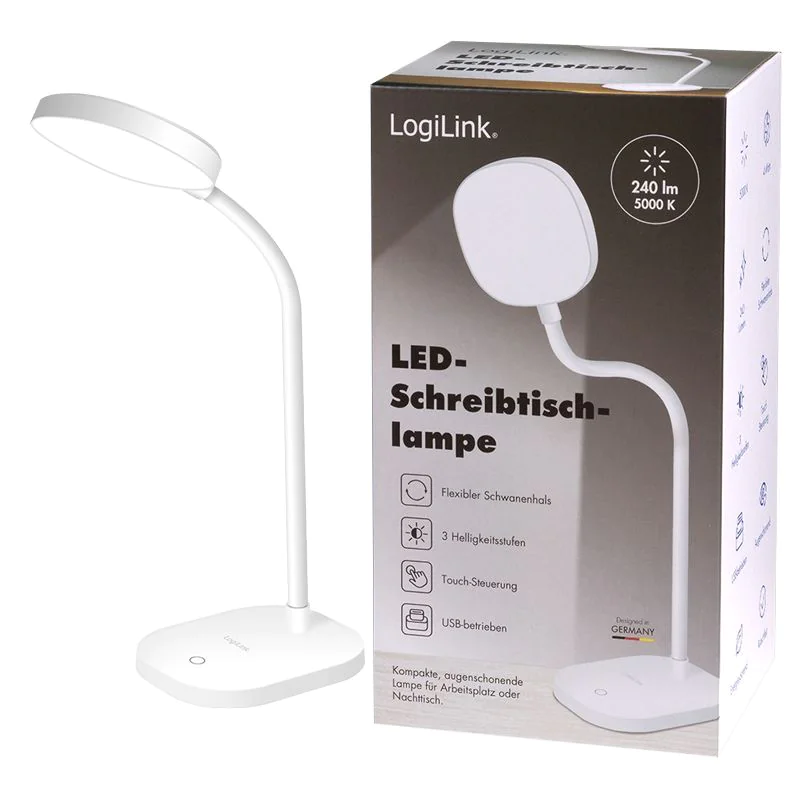 LED-Schreibtischlampe 5000 K 240 lm 360° flexibler Hals Touch-Bedienung von LogiLink - Produktbild 10 von 10