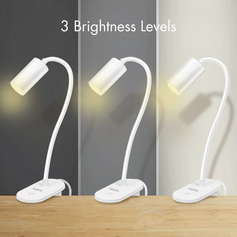 LED-Klemmleuchte 4000 K 200 lm 360° flexibler Hals 3-stufige Helligkeit Touch-Bedienung Weiß von LogiLink - Produktbild 4 von 5