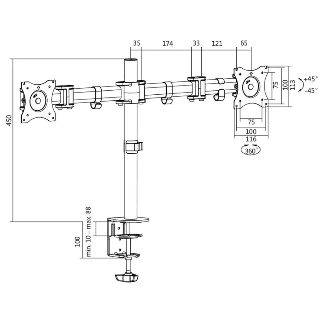 Monitorhalterung 2-fach 13-27" Armlänge je 428 mm von LogiLink - Produktbild 3 von 6