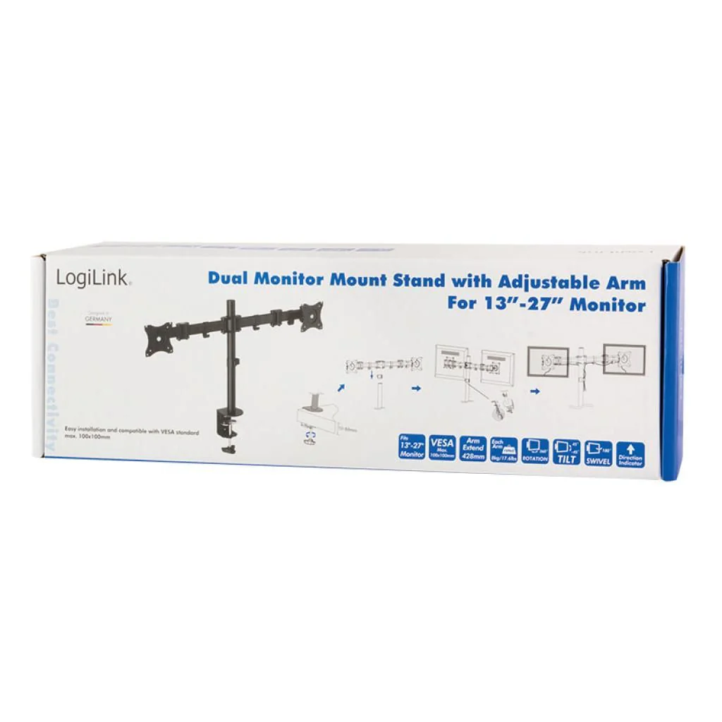 Monitorhalterung 2-fach 13-27" Armlänge je 428 mm von LogiLink - Produktbild 5 von 6