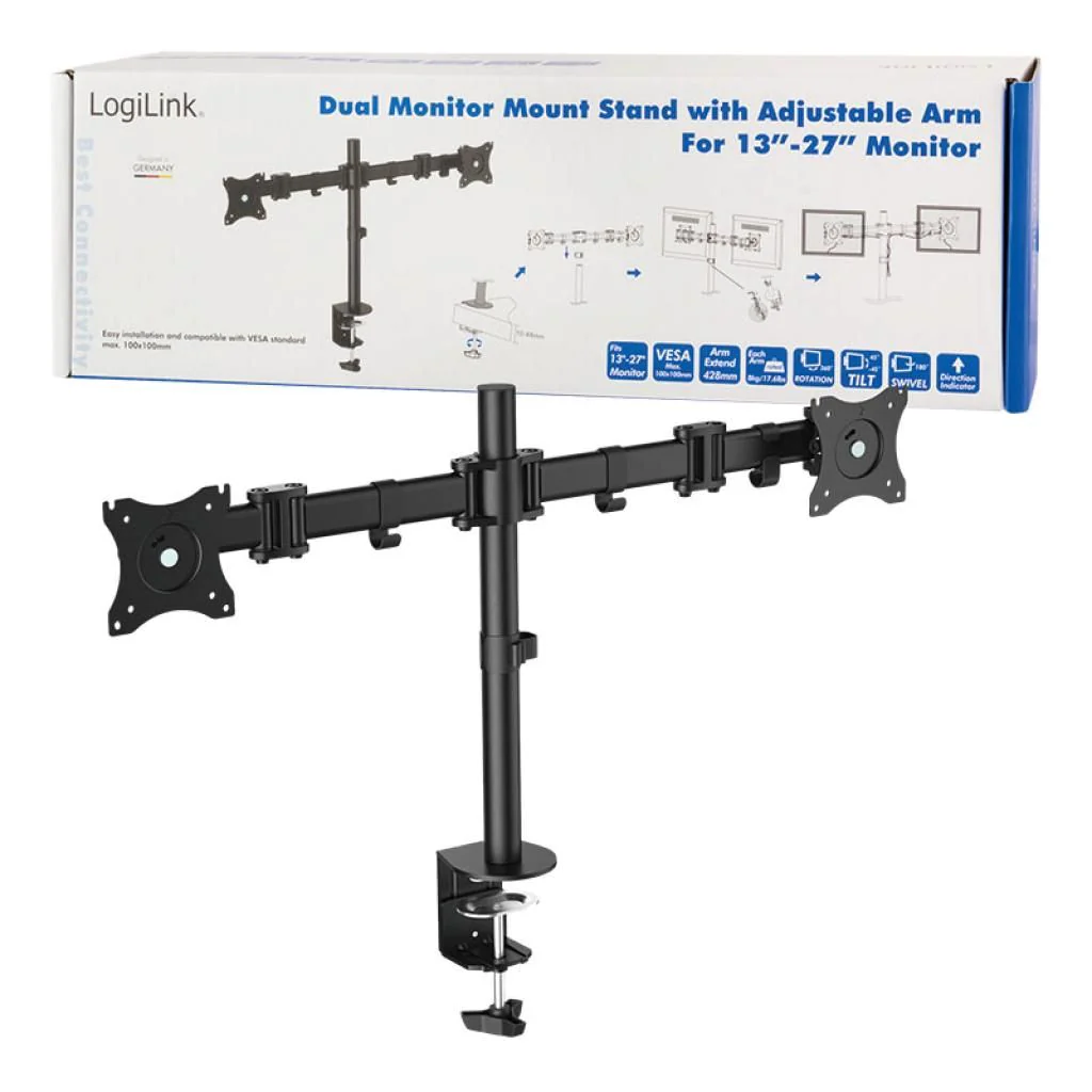 Monitorhalterung 2-fach 13-27" Armlänge je 428 mm von LogiLink - Produktbild 6 von 6
