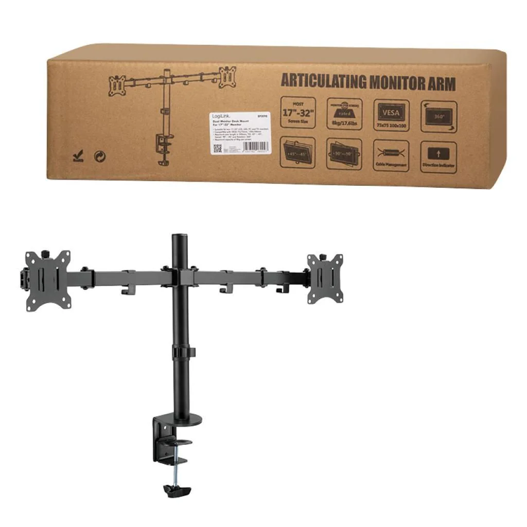 Monitorhalterung 2-fach 17–32" Armlänge je 390 mm von LogiLink - Produktbild 7 von 13