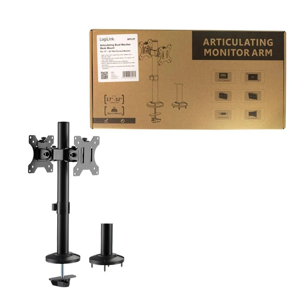 Monitorhalterung 2-fach 17–32" Stahl Curved Screens von LogiLink - Produktbild 6 von 11