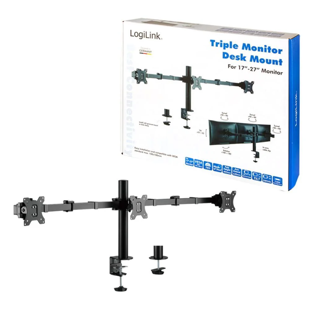 3-fach-Monitorhalterung 17–27" 7 kg je Arm max. Armläne 380 mm von LogiLink - Produktbild 7 von 13