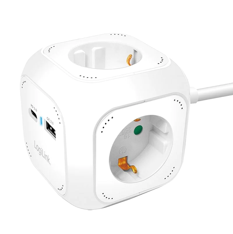 4-fach Ladewürfel 4x Steckdose 1x USB-C PD 20W 1x USB-A QC 18W weiß - TDI-LPS283U