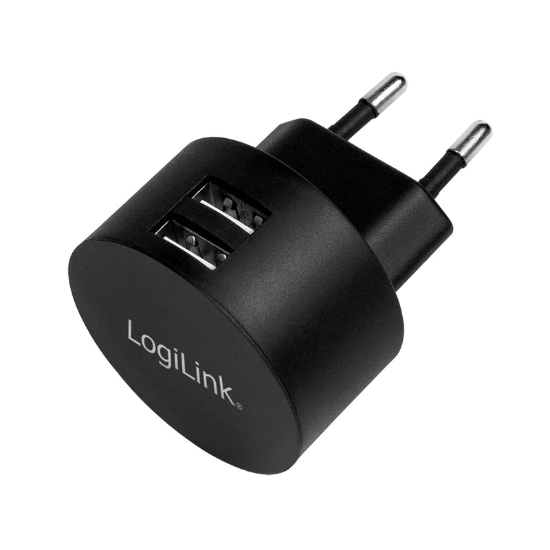 Dual-USB Steckdosenadapter 10,5 W rund 2x USB-A Schwarz - TDI-PA0218