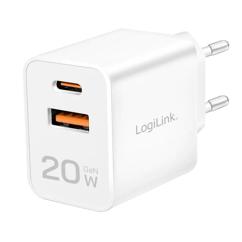 Dual-USB Steckdosenadapter 20 W GaN 1x USB-C (PD) 1x USB-A Weiß - TDI-PA0369