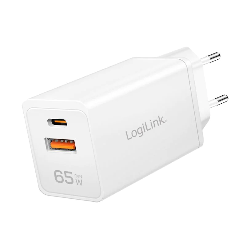 Dual-USB Steckdosenadapter 65 W GaN 1x USB-C (PD) 1x USB-A (QC) Weiß - TDI-PA0371