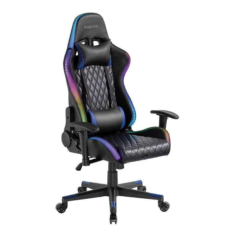 Gaming-Stuhl mit Kopf- und Lendenwirbelstütze RGB-Beleuchtung bis 150 kg schwarz - TDI-EO0076