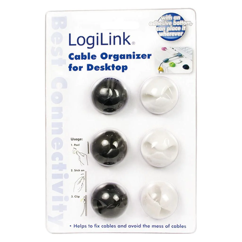 Kabel-Organizer-Set 6 Stück selbstklebend 3x Schwarz 3x Weiß von LogiLink - Produktbild 3 von 9