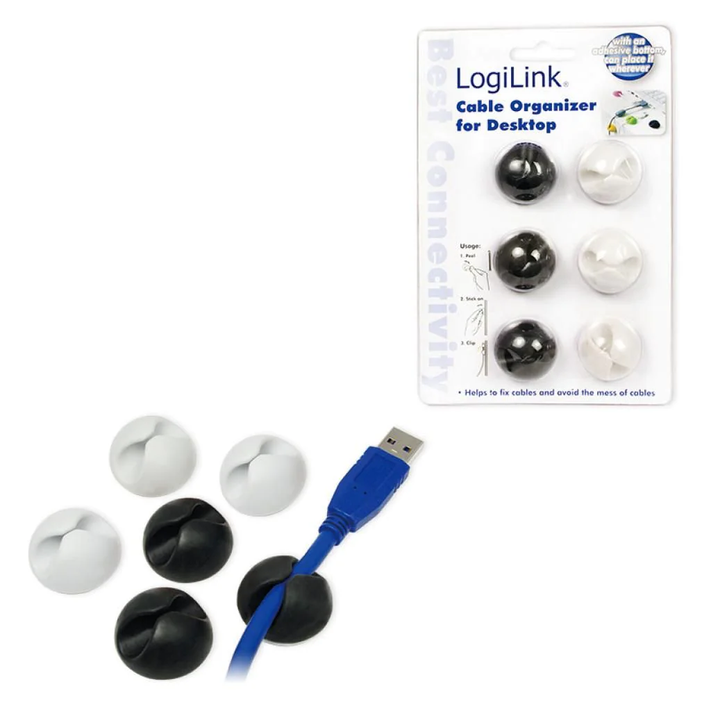 Kabel-Organizer-Set 6 Stück selbstklebend 3x Schwarz 3x Weiß von LogiLink - Produktbild 4 von 9