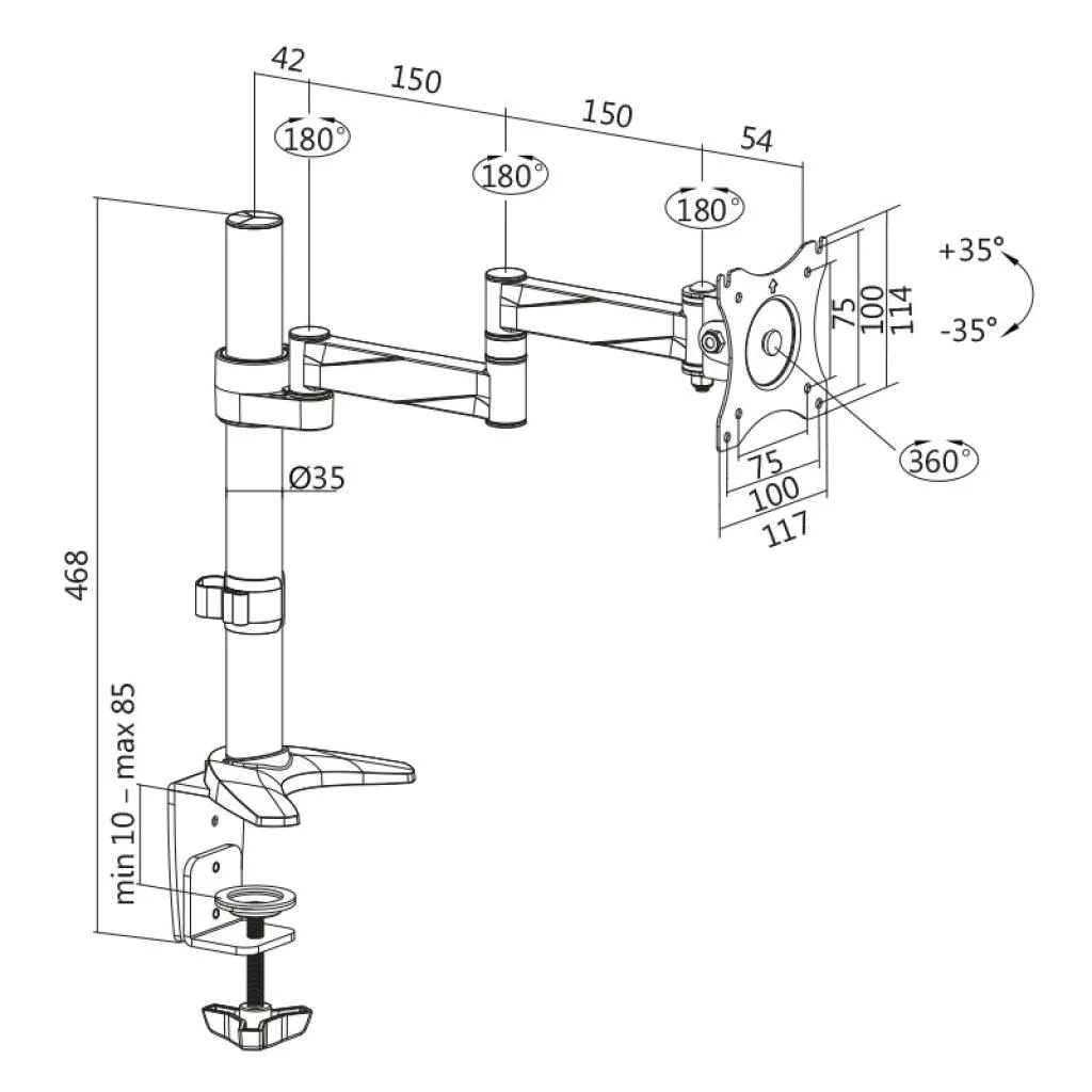 Monitorhalterung 13–27" Aluminium Armlänge 396 mm von LogiLink - Produktbild 3 von 9