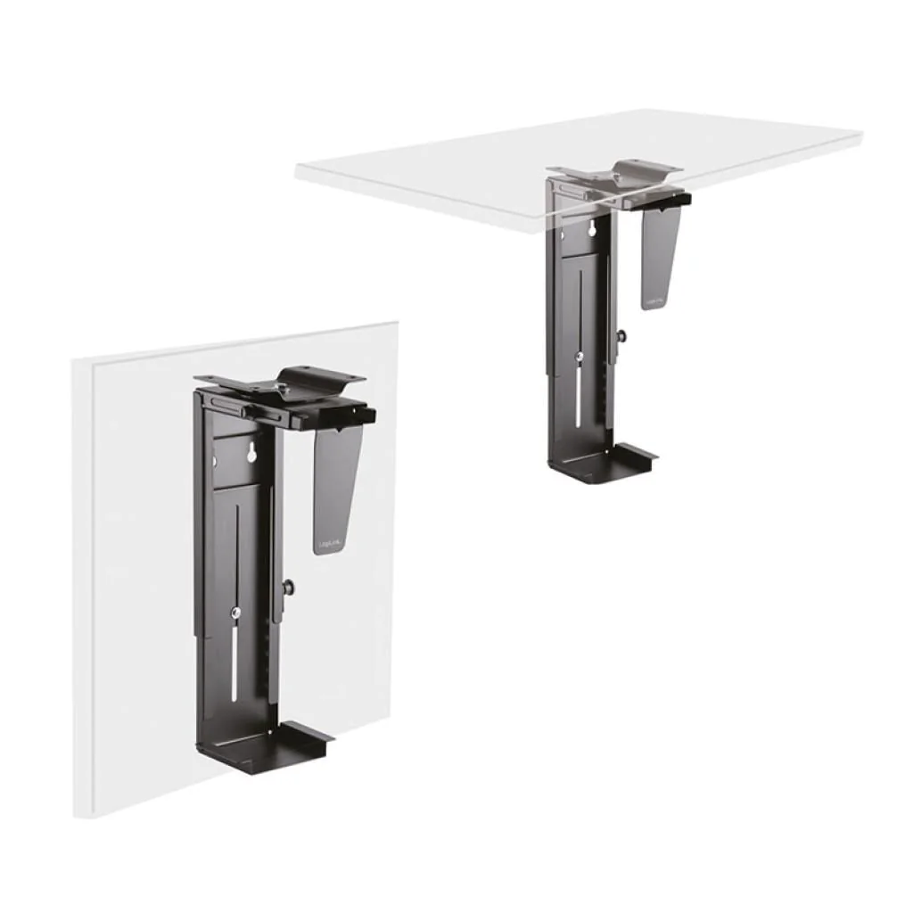 PC-Tower-Halterung bis 10 kg H 300–533 mm B 88–203 mm drehbar Untertisch-/Wandmontage Schwarz von LogiLink - Produktbild 4 von 13