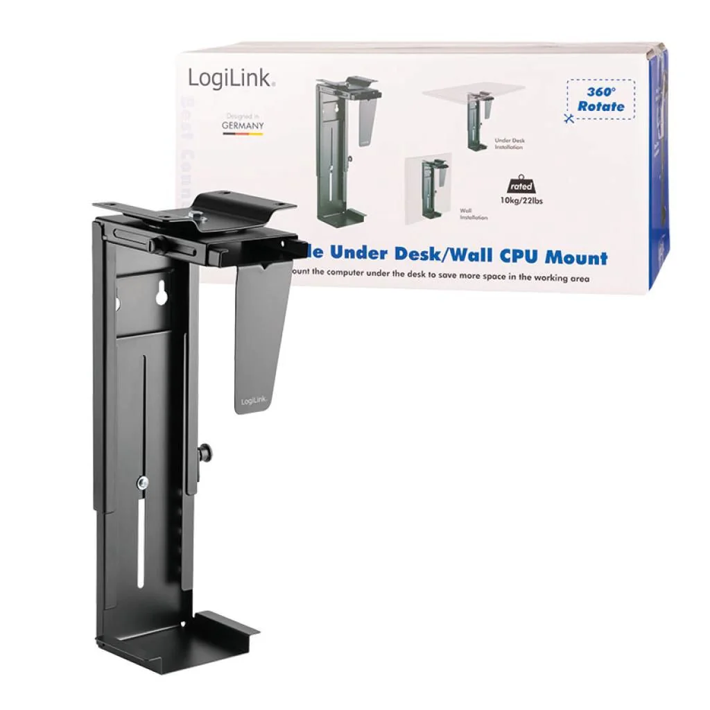PC-Tower-Halterung bis 10 kg H 300–533 mm B 88–203 mm drehbar Untertisch-/Wandmontage Schwarz von LogiLink - Produktbild 7 von 13