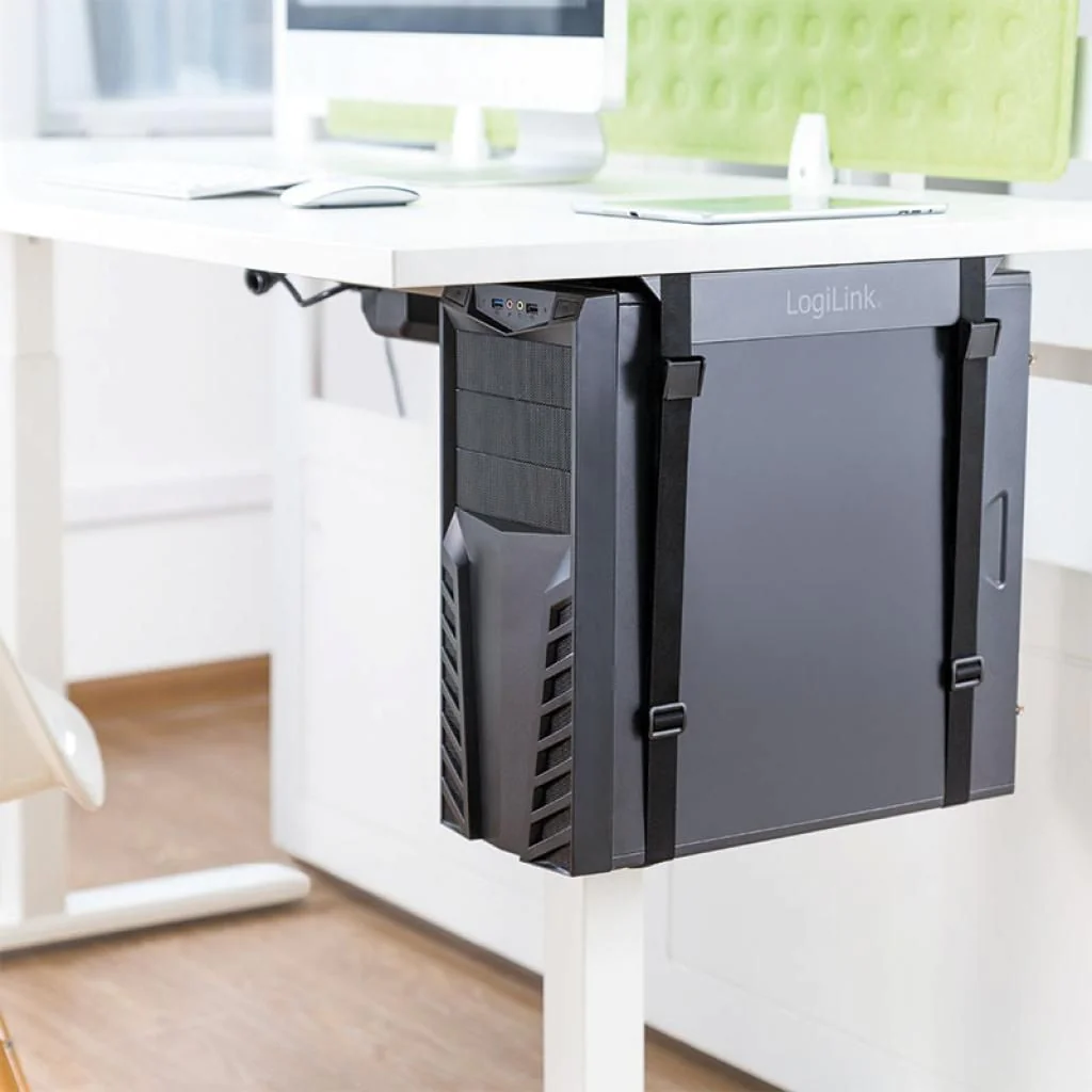 PC-Tower-Halterung bis 10 kg mit flexibler Gurt-Befestigung Schwarz von LogiLink - Produktbild 5 von 13