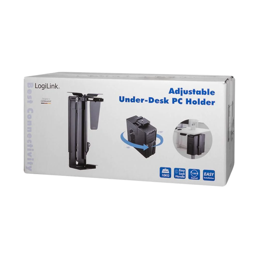PC-Tower-Halterung bis 10 kg H 300–510 mm B 88–203 mm drehbar Untertischmontage Schwarz von LogiLink - Produktbild 9 von 19