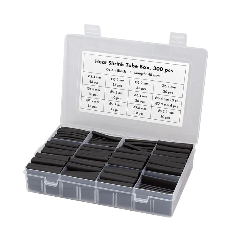 Schrumpfschlauch-Set 300 stk. 45mm Länge 3:1 Schrumpfrate schwarz - TDI-KAB0122