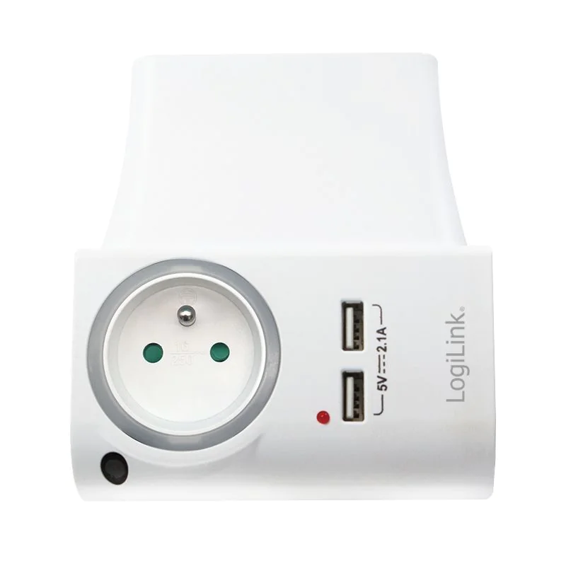 Steckdosenadapter mit Ladeschale 1x CEE 7/5 (FR) + 2x USB-A von LogiLink - Produktbild 1 von 1
