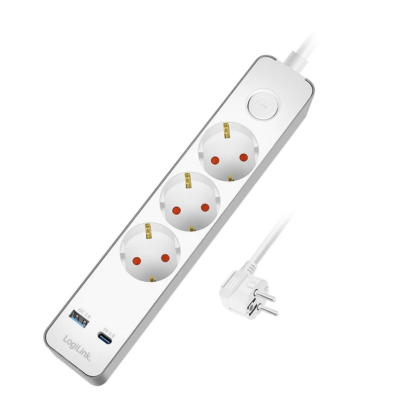 Steckdosenleiste 3-fach + Schalter 3x CEE 7/3 1x USB-A (18 W) 1x USB-C (20 W) 1,4 m Weiß - TDI-LPS287U