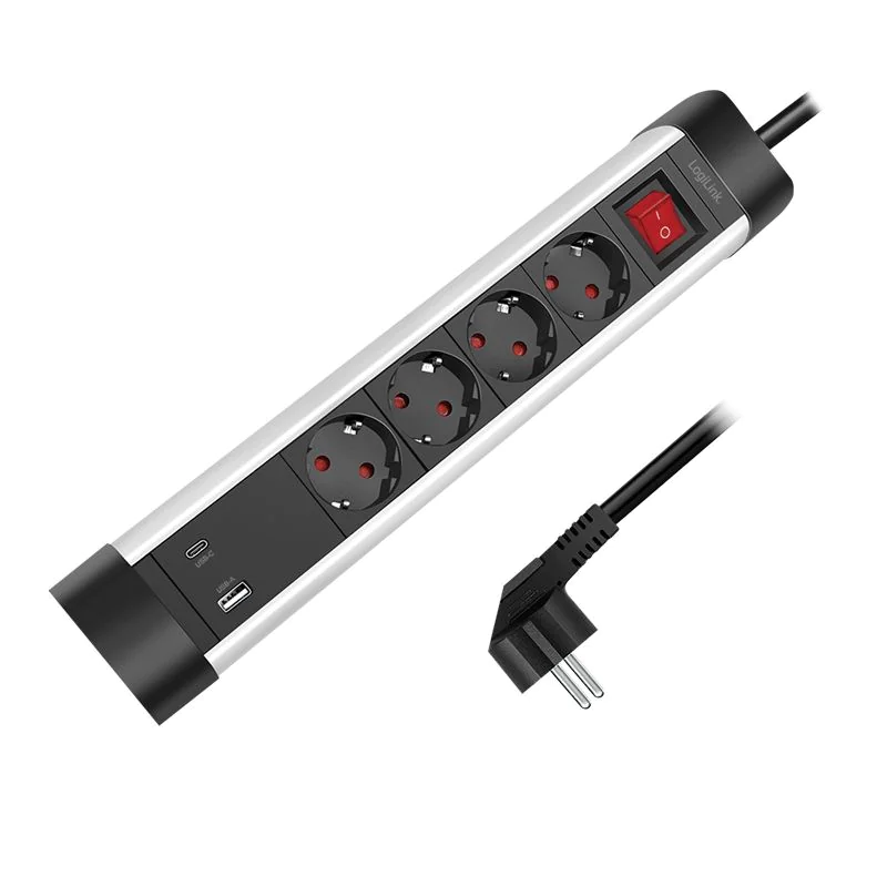 Steckdosenleiste 4-fach + Schalter 4x CEE 7/3 1x USB-A 1x USB-C - TDI-LPS278U
