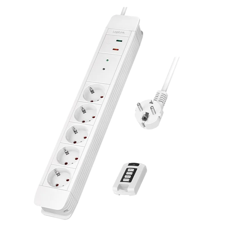 Steckdosenleiste 5-fach + Fernbedienung für 2 5x CEE 7/3 1,5 m weiß - TDI-LPS402