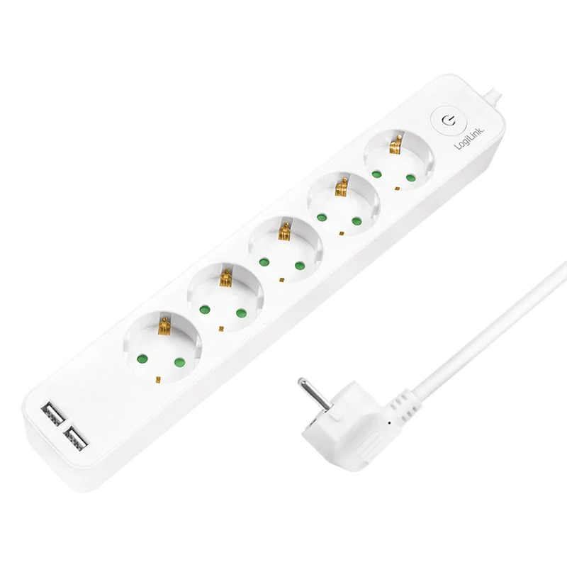 Steckdosenleiste 5-fach + Schalter 5x CEE 7/3 + 2x USB-A 1,5 m weiß - TDI-LPS249U