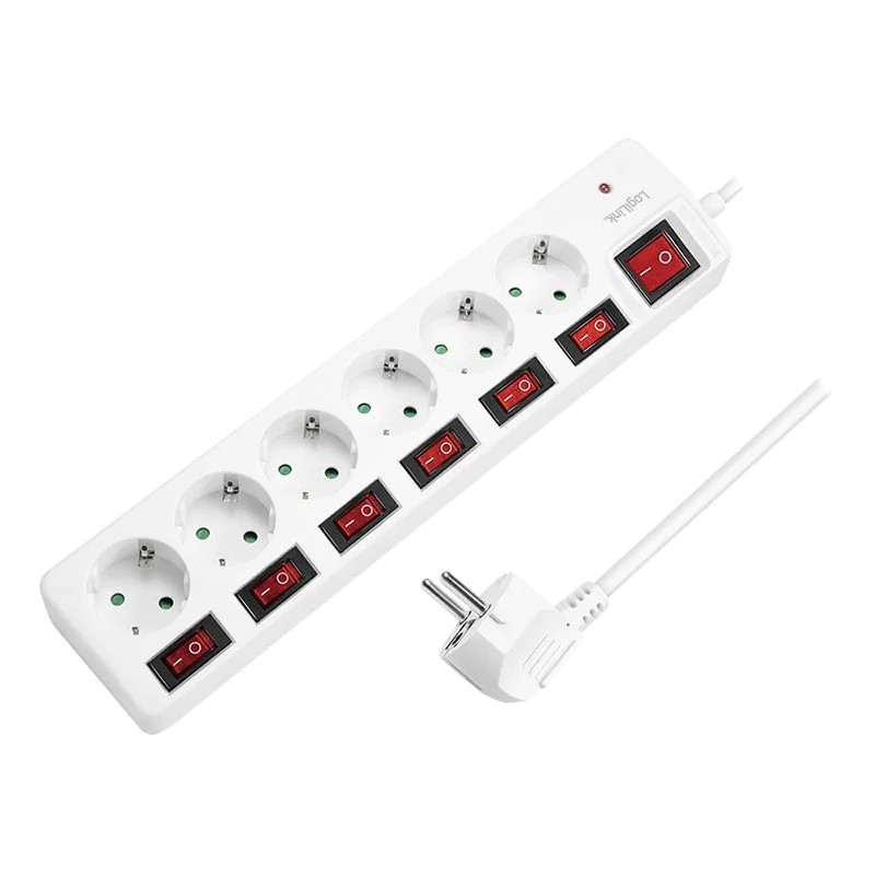 Steckdosenleiste 6-fach mit 7 Schaltern 6x CEE 7/3 weiß - TDI-LPS250