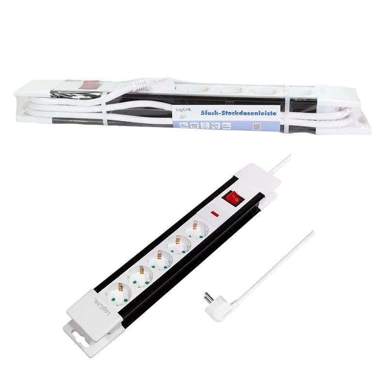 Steckdosenleiste 5-fach + An/Aus-Schalter 3 m weiß/schwarz von LogiLink - Produktbild 9 von 9