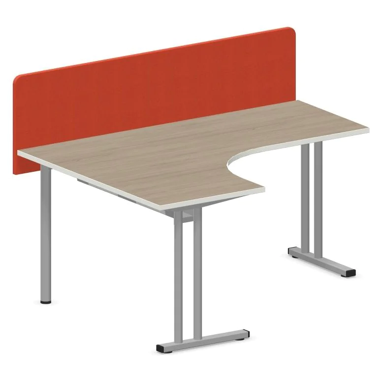 Eckschreibtisch E10 mit Stahltraverse C-Fuß mit Sichtschutz - NST-E10-ES-DESK-C-LEG-LS-PNU