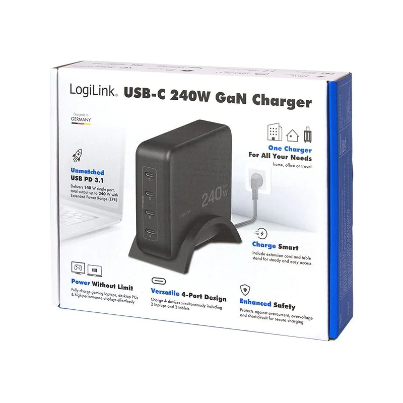 4-fach-USB-C-Ladegerät 240 W GaN PD 3.1 Schwarz von LogiLink - Produktbild 9 von 10
