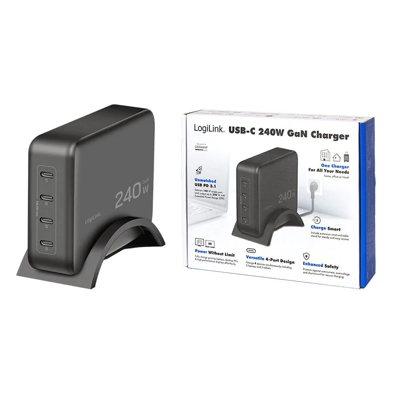 4-fach-USB-C-Ladegerät 240 W GaN PD 3.1 Schwarz von LogiLink - Produktbild 10 von 10