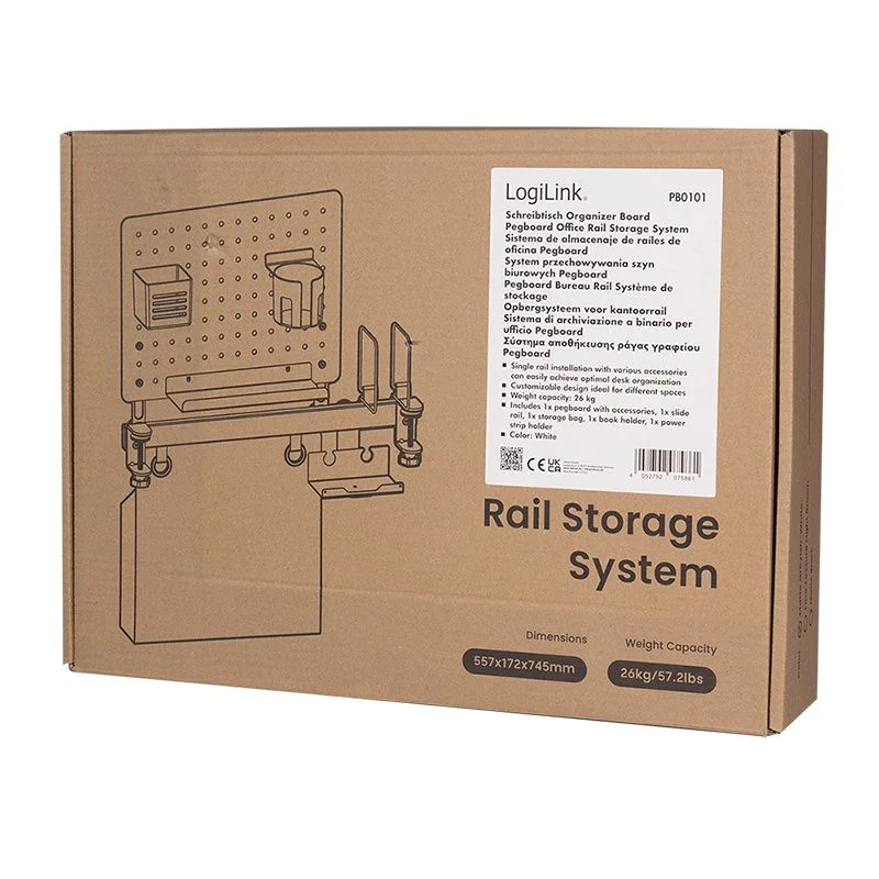 Lochplatten-Büroschienenorganizer/Kombination 55,7×17,2×74,5 cm bis 26 kg Weiß von LogiLink - Produktbild 8 von 9