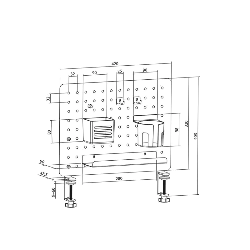 Lochplatten-Organizer/Kombination Klemmmontage 42 x 47,7 x 9,9 cm bis 5 kg Weiß von LogiLink - Produktbild 8 von 10