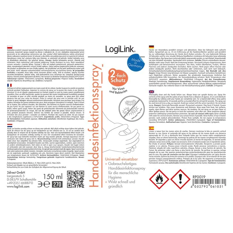 Handdesinfektionsspray 0,15 l von LogiLink - Produktbild 10 von 10