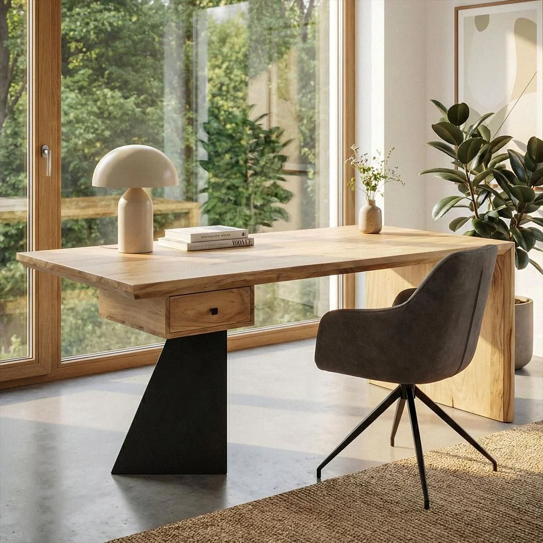 Schreibtisch Akazie Massivholz 180 x 90 cm mit Schublade von Wohnling - Produktbild 2 von 6