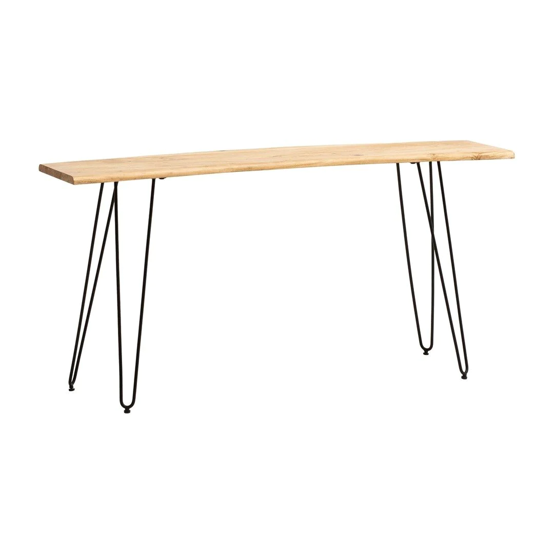 Schreibtisch Akazie Massivholz Haarnadelbeine 150 x 36 cm - Schwarz von Wohnling - Produktbild 1 von 5