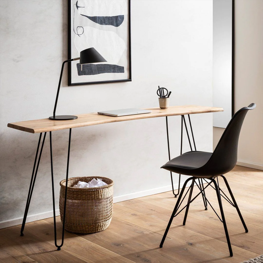 Schreibtisch Akazie Massivholz Haarnadelbeine 150 x 36 cm - Schwarz - SKY-WL7-162