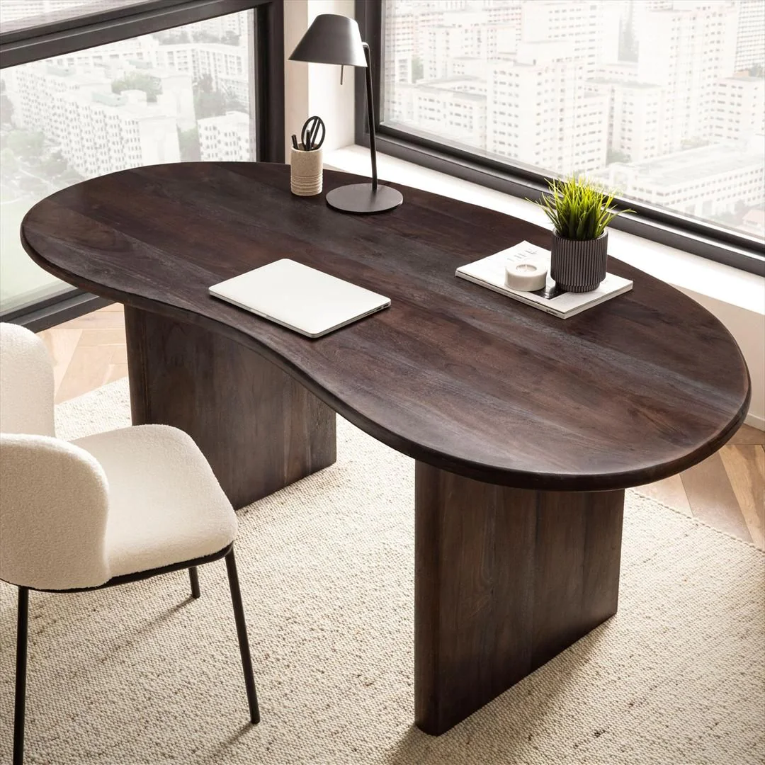 Schreibtisch Fifties Akazie Massivholz Nierenform 180 x 90 cm von Wohnling - Produktbild 2 von 5