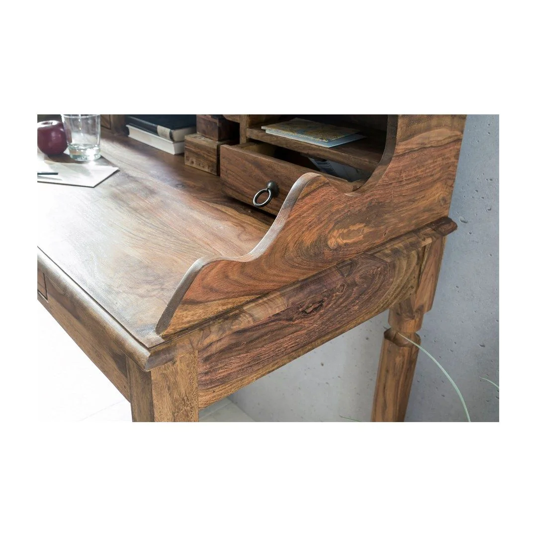 Schreibtisch Massivholz Sheesham Sekretär 115 x 60 cm - 3 Schubladen von Wohnling - Produktbild 5 von 6