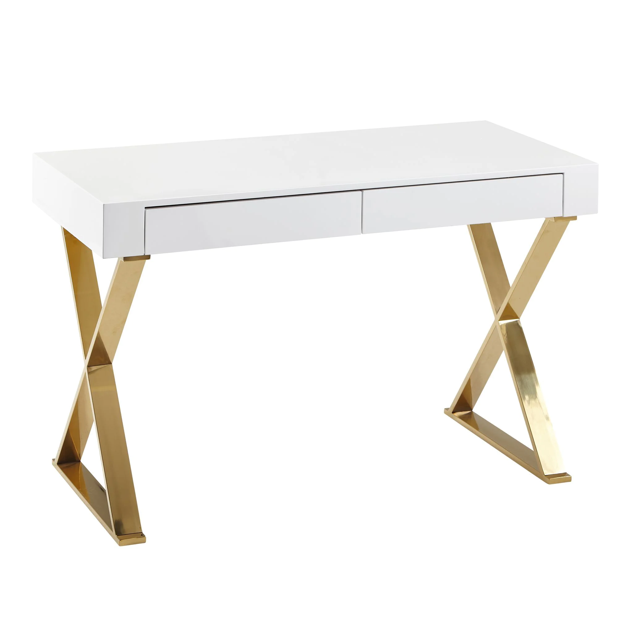 Schreibtisch mit Schubladen 118 x 76 cm - Weiß-Hochglanz/Gold - SKY-WL6-314