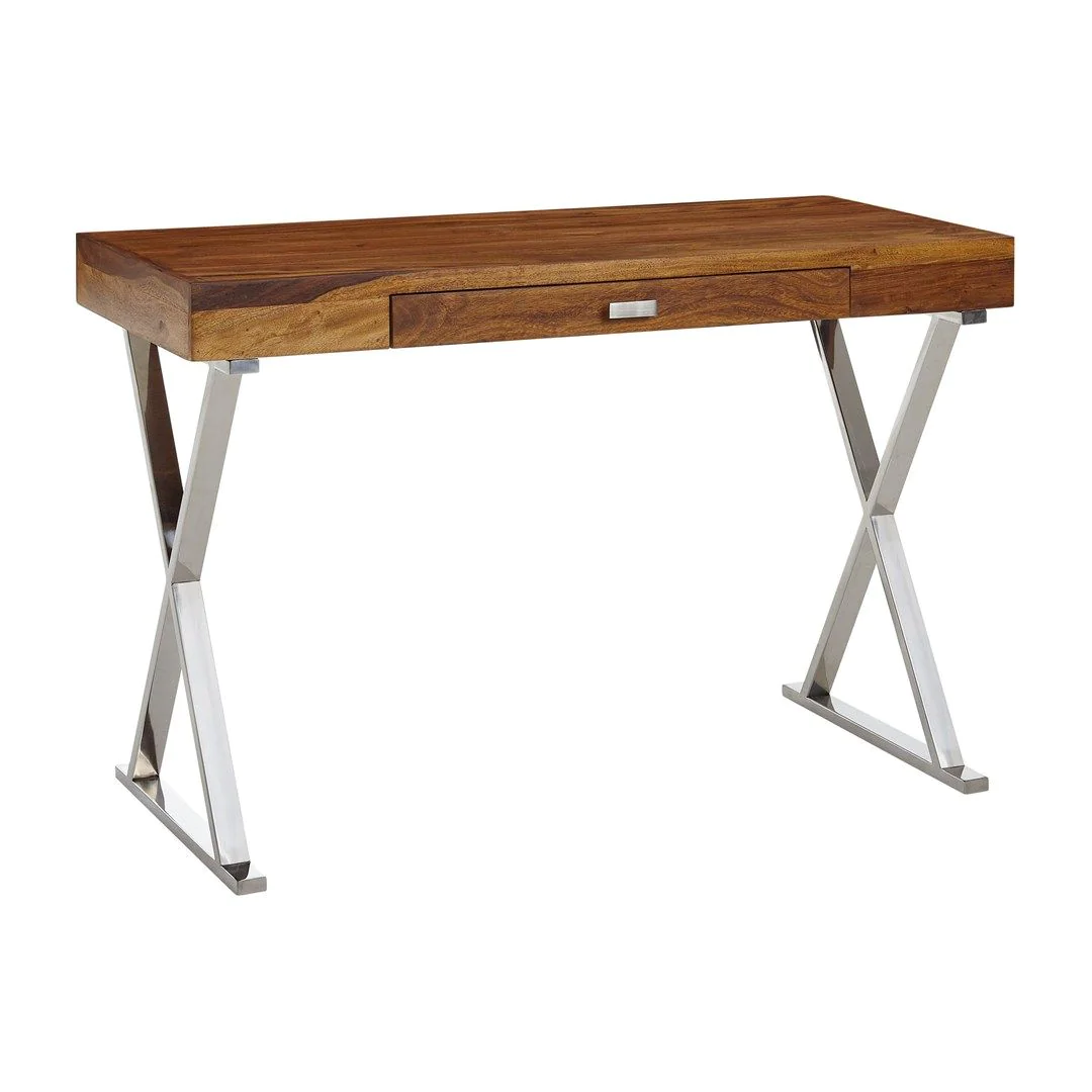 Schreibtisch Sheesham Massivholz mit Schublade 120 x 55 cm von Wohnling - Produktbild 1 von 6