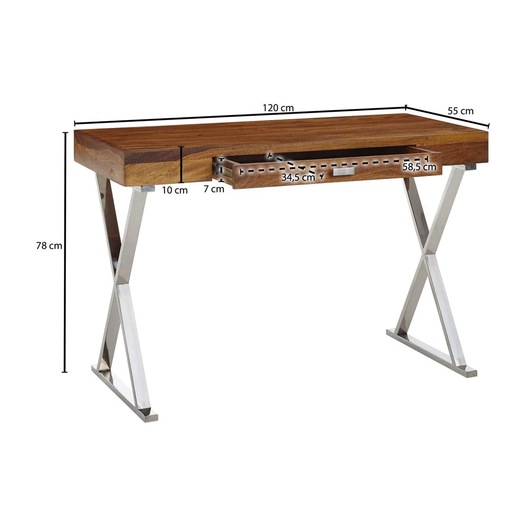 Schreibtisch Sheesham Massivholz mit Schublade 120 x 55 cm von Wohnling - Produktbild 5 von 5