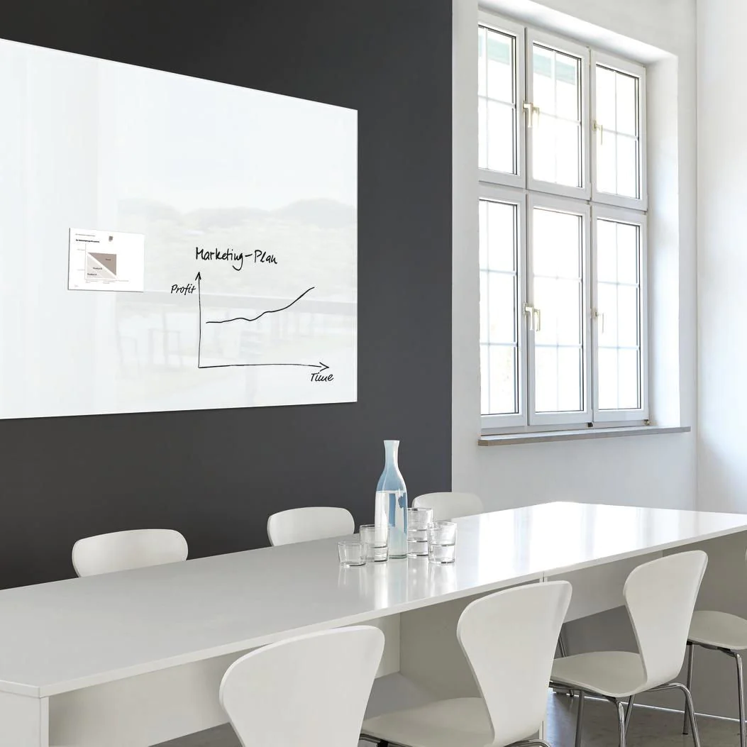 Großformatiges Glas-Whiteboard Artverum in Super-Weiß für professionelle Planung