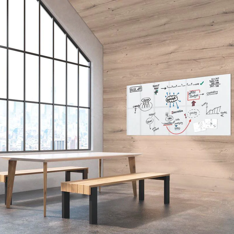 Großformatiges Glas-Whiteboard Artverum in Super-Weiß für professionelle Planung