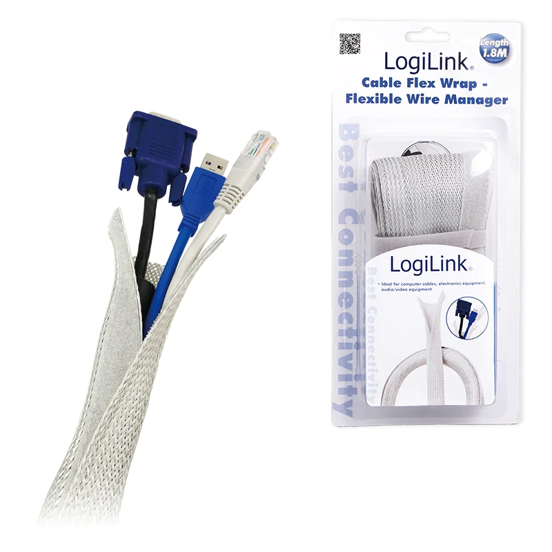 Detailansicht des LogiLink Kabelschlauchs mit Klettverschluss