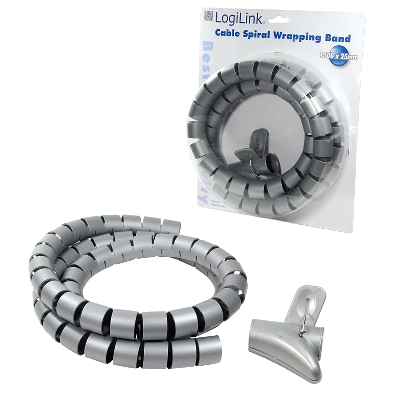 Detailansicht des LogiLink Kabelspiralschlauchs in Grau/Silber