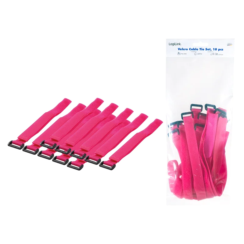 Detailansicht der LogiLink Klett-Kabelbinder in Pink