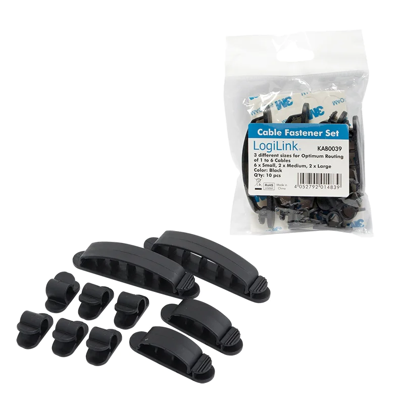 Detailansicht des LogiLink Kabelhalter-Sets in Schwarz